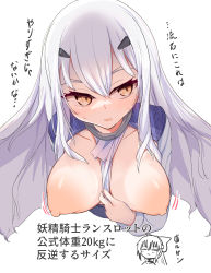 Rule 34 | 2girls, absurdres, alternate breast size, breasts, breasts out, brown eyes, melusine (fate), fate/grand order, fate (series), highres, kawa mura, large breasts, long hair, long sleeves, multiple girls, nipples, sidelocks, translation request, white hair