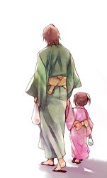 Rule 34 | 10s, 1boy, 1girl, age difference, bad id, bad pixiv id, brown hair, father and daughter, holding hands, japanese clothes, kaburagi kaede, kaburagi t. kotetsu, kimono, mori-003, obi, sandals, sash, shadow, short hair, side ponytail, simple background, tiger &amp; bunny, white background