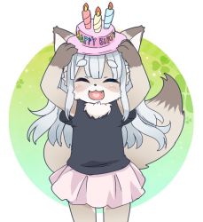 Rule 34 | birthday cake, borrowed character, cake, closed eyes, food, fox, furry, happy birthday, kuroyurihaze, long hair, open mouth, white hair