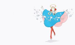Rule 34 | blonde hair, bow, closed eyes, floating, hair bow, halo, outstretched arms, poncho, rainbow, red legwear, simple background, spread arms, wallpaper, water, white background