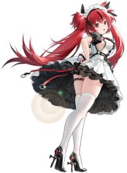Rule 34 | 1girl, artist request, azur lane, black footwear, full body, high heels, highres, indoors, long hair, looking at viewer, maid, maid headdress, manjuu (azur lane), official alternate costume, official art, open mouth, red eyes, red hair, skindentation, tachi-e, thigh strap, thighhighs, transparent background, twintails, u-1206 (azur lane), u-1206 (maid just for you) (azur lane), white thighhighs