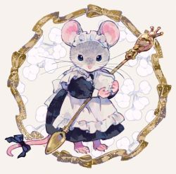 Rule 34 | 1girl, animal ears, apron, commentary, commentary request, conago2, food, frills, hairband, headdress, holding, holding food, looking at viewer, maid, maid apron, maid headdress, mouse (animal), mouse ears, mouse tail, original, spoon, sugar cube, symbol-only commentary, tail, waitress, white apron