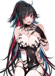 Rule 34 | 1girl, bare shoulders, black collar, black dress, black gloves, black hair, blue hair, breasts, cleavage, collar, dress, emma llama, fangs, floating hair ornament, gloves, highres, indie virtual youtuber, large breasts, liquid clothes, liquid from eyes, long hair, multicolored hair, parted lips, pink eyes, pink hair, ponytail, second-party source, solo, streaked hair, tiara, very long hair, virtual youtuber, yodare (3yami8)