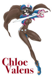 Rule 34 | 1girl, aerialsoul, black eyes, black hair, bodysuit, breasts, cape, character name, chloe valens, cropped jacket, female focus, full body, gem, shoes, short hair, simple background, solo, standing, standing on one leg, sword, tales of (series), tales of legendia, weapon, white background