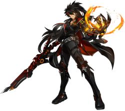 Rule 34 | 1boy, armor, artist request, belt, black armor, black coat, black footwear, black gloves, black hair, black pants, black shirt, boots, claws, closed mouth, coat, earrings, elsword, frown, full body, gloves, highres, holding, holding sword, holding weapon, jewelry, knee boots, long hair, looking at viewer, male focus, mechanical arms, multicolored hair, necklace, nova imperator (elsword), official art, pants, ponytail, raven cronwell, red hair, serious, shirt, single mechanical arm, solo, standing, streaked hair, sword, two-tone hair, weapon, yellow eyes