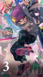 Rule 34 | + +, 2girls, :d, arms up, bad id, bad twitter id, bag, beanie, black hair, black pants, blue sky, brown pants, calendar, callie (splatoon), cherry blossoms, chibi, closed mouth, clothes writing, cloud, commentary request, cousins, dango, day, falling petals, fangs, food, full body, green footwear, green hat, green shirt, grey hair, grey shirt, hat, hero roller (splatoon), highres, holding, holding bag, holding weapon, inkling, inkling (language), inkling girl, inkling player character, kashu (hizake), laces, leg up, long hair, looking at viewer, looking away, march, marie (splatoon), mole, mole under eye, monster girl, motion blur, multiple girls, nintendo, no socks, open mouth, outdoors, pants, petals, pink footwear, purple hat, sanshoku dango, shirt, shoes, shopping bag, short eyebrows, short hair, sky, smile, sneakers, splatoon (series), splatoon 1, star (symbol), sweater, sweatpants, swept bangs, tentacle hair, wagashi, weapon, yellow eyes