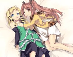 Rule 34 | 10s, 2girls, aihara enju, black bullet, blonde hair, blue eyes, blush, brown eyes, brown hair, hand on another&#039;s chest, highres, long hair, multiple girls, normaland, smile, tina sprout, twintails, yuri