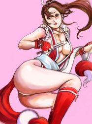 Rule 34 | 1girl, ass, breasts, brown eyes, brown hair, fatal fury, hand fan, kazaana, long hair, ponytail, revealing clothes, shiranui mai, snk, solo, the king of fighters