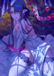Rule 34 | artoria pendragon (all), artoria pendragon (fate), bleemjay, blue eyes, bound, bound wrists, bride, dress, earrings, fate/grand order, fate/stay night, fate (series), highres, jewelry, lipstick, makeup, medea (fate), official alternate costume, pointy ears, purple hair, purple lips, saber (fate), torn clothes, wedding dress