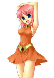 Rule 34 | 1990s (style), 1girl, armpits, arms up, blue eyes, female focus, final fantasy, final fantasy v, lenna charlotte tycoon, open mouth, pink hair, retro artstyle, short hair, simple background, solo, uchouten, white background