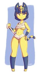 Rule 34 | animal crossing, ankha (animal crossing), bandages, breasts, cat, cat girl, colored skin, egyptian, furry, highres, nintendo, spikedmauler, underboob, yellow skin