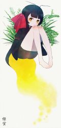 Rule 34 | 1girl, antennae, ass, ayu (mog), bad id, bad pixiv id, barefoot, blue hair, bob cut, bug, female focus, firefly, highres, insect, looking at viewer, original, personification, pigeon-toed, plant, simple background, sitting, solo, white background, yellow eyes