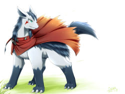 Rule 34 | 2014, artist name, clothed pokemon, creatures (company), dated, game freak, gen 3 pokemon, highres, ivan (ffxazq), looking back, mightyena, nintendo, no humans, pokemon, pokemon (creature), simple background, solo, white background