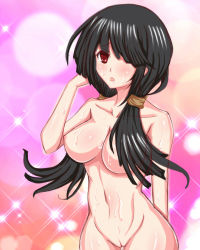 Rule 34 | 10s, 1girl, black hair, breasts, date a live, hair over one eye, large breasts, long hair, navel, nipples, nude, pussy, red eyes, solo, sparkle, standing, sweat, tagme, tokisaki kurumi, twintails, uncensored