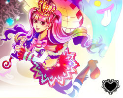 Rule 34 | 1girl, belt, boots, bow, capelet, crown, flying, fur trim, ghost, heart, jolly roger, long sleeves, midriff, one piece, perona, pink hair, red footwear, shoes, short cape, skirt, smile, solo, striped legwear, twintails, umbrella, yoshii kyoko