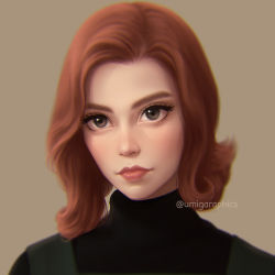 Rule 34 | 1girl, brown background, brown eyes, brown hair, close-up, closed mouth, lips, looking at viewer, original, portrait, short hair, solo, turtleneck, umigraphics, watermark