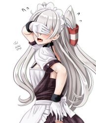 Rule 34 | 1girl, alternate costume, amatsukaze (kancolle), apron, covering own eyes, enmaided, frilled apron, frills, gloves, hair tubes, kantai collection, long hair, maid, maid apron, maid headdress, out-of-frame censoring, short sleeves, silver hair, solo, tk8d32, two side up, waist apron, white apron, white gloves