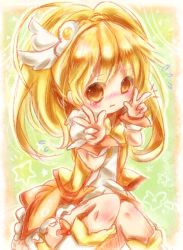 Rule 34 | 10s, 1girl, bad id, bad pixiv id, blonde hair, cure peace, double v, kise yayoi, long hair, magical girl, momoon karin, precure, ribbon, skirt, smile precure!, solo, v, wide ponytail, yellow eyes, yellow skirt, yellow theme