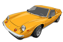 Rule 34 | car, directman, lotus (brand), lotus europa, motor vehicle, no humans, original, simple background, vehicle focus, white background, yellow car