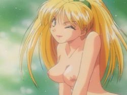 Rule 34 | 1990s (style), 1girl, animated, animated gif, blonde hair, blue eyes, bouncing breasts, breasts, burn-up, burn-up w, falling, kawai yumi, kinezono rio, long hair, nipples, open mouth, solo, twintails