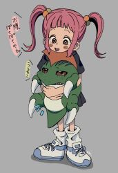 Rule 34 | 1girl, 1other, betamon, digimon, digimon (creature), highres, looking at another, pink hair, translation request, twintails