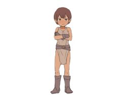 Rule 34 | 1girl, a certain day&#039;s training, belt, boots, brown eyes, brown hair, crossed arms, gloves, official art, short hair, transparent background, wolf rpg editor