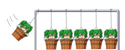 Rule 34 | 6+girls, @ @, bad id, bad pixiv id, bucket, clone, female focus, green eyes, green hair, in bucket, in container, kisume, multiple girls, newton&#039;s cradle, ro-reru, science, short hair, touhou, twintails, two side up