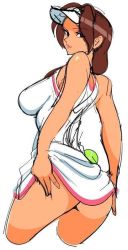 Rule 34 | 1girl, ass, blue eyes, breasts, brown hair, large breasts, simple background, sketch, solo, sportswear, tennis uniform, watatanza, white background