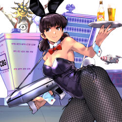 Rule 34 | 1girl, alcohol, animal ears, armpits, beer, bow, bowtie, breasts, brown eyes, brown hair, building, cleavage, closed mouth, collarbone, commentary request, detached collar, fake animal ears, fishnet pantyhose, fishnet thighhighs, fishnets, gloves, gun, hair ornament, holding, holding weapon, kamisimo 90, leotard, mecha, medium breasts, medium hair, original, outdoors, pantyhose, playboy bunny, rabbit ears, red bow, red bowtie, robot, smile, standing, thighhighs, tokusatsu, twintails nurse (kamisimo 90), waitress, weapon, wrist cuffs