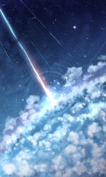 Rule 34 | absurdres, chinese commentary, cloud, commentary, falling star, highres, night, night sky, no humans, original, outdoors, rune xiao, scenery, signature, sky, star (sky), starry sky, still life