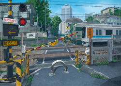 Rule 34 | city, cityscape, kusakabe (kusakabeworks), no humans, odakyu electric railway, original, railroad crossing, railroad tracks, real world location, scenery, sketch, tokyo (city), traditional media, train
