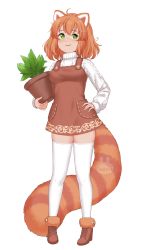 Rule 34 | 1girl, :3, ahoge, artist name, breasts, brown hair, fang, fang out, green eyes, hair ornament, hand on own hip, highres, lips, looking at viewer, medium breasts, original, red panda ears, red panda girl, red panda tail, short hair, solo, susukitten, sweater, white sweater, x hair ornament