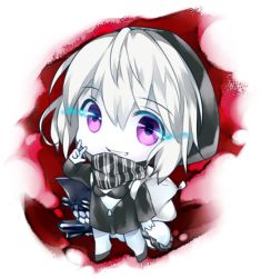 Rule 34 | 10s, 1girl, abyssal ship, chibi, grin, hood, hoodie, kantai collection, looking at viewer, lowres, pale skin, personification, purple eyes, re-class battleship, rei (rei&#039;s room), scarf, short hair, smile, solo, v