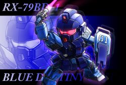 Rule 34 | blue destiny 01, character name, chibi, energy sword, gundam, gundam side story: the blue destiny, mecha, memento vivi, robot, shield, sword, weapon