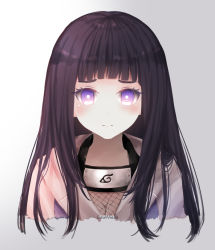 Rule 34 | 1girl, black hair, blunt bangs, breasts, cleavage, cropped torso, gradient background, grey background, hyuuga hinata, jacket, lawnielle, long hair, looking at viewer, naruto (series), naruto shippuuden, purple eyes, small breasts, solo