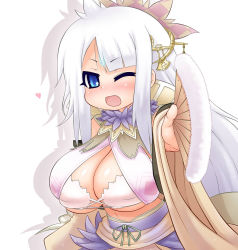 Rule 34 | alexi (tits!), blue eyes, blush, breasts, cleavage, hand fan, highres, huge breasts, long hair, white hair, wink