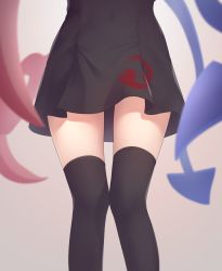 1girl, black legwear, black skirt, blue wings, covered navel, feet out of frame, grey background, head out of frame, highres, houjuu nue, kanpa (campagne 9), red wings, skirt, solo, thighhighs, thighs, tomoe (symbol), touhou, wings