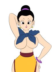 1girl black_hair breasts chi-chi_(dragon_ball) dragon_ball dragonball_z earrings hair_ornament jewelry large_breasts nude smile solo