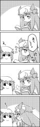 Rule 34 | 4koma, bespectacled, book, bow, comic, crescent, female focus, glasses, greyscale, hat, highres, long hair, monochrome, open book, patchouli knowledge, pince-nez, reading, remilia scarlet, smile, tani takeshi, touhou, translation request, yukkuri shiteitte ne