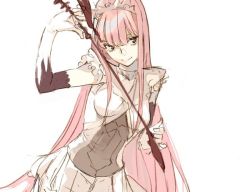 Rule 34 | 1girl, breasts, crown, elbow gloves, fate/grand order, fate (series), gloves, holding, holding riding crop, long hair, looking at viewer, medb (fate), pako (pakosun), pink hair, riding crop, simple background, smile, solo, very long hair, whip, white background, white gloves
