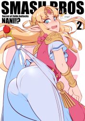Rule 34 | 1girl, absurdres, artist request, ass, blonde hair, blue eyes, blush, breasts, earrings, highres, hook, jewelry, long hair, nintendo, pantylines, princess zelda, solo, super smash bros., tagme, the legend of zelda, the legend of zelda: a link between worlds, thighs, torn clothes, triforce, wardrobe malfunction