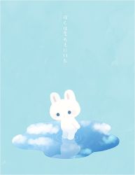 Rule 34 | ayu (mog), blue background, blue sky, blush, rabbit, cloud, cloudy sky, looking at viewer, no humans, original, puddle, reflection, sky, standing, translation request