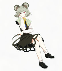 Rule 34 | 1girl, animal ears, crossed legs, egawa satsuki, female focus, grey hair, head rest, hugging tail, mouse ears, mouse tail, nazrin, red eyes, short hair, sitting, smirk, solo, tail, touhou