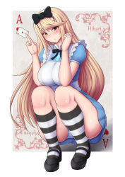 Rule 34 | 1girl, absurdres, alice (alice in wonderland), alice (alice in wonderland) (cosplay), alice in wonderland, blonde hair, breasts, chest jewel, cosplay, highres, large breasts, long hair, mythra (xenoblade), panties, ponponmaru, solo, swept bangs, underwear, very long hair, xenoblade chronicles (series), xenoblade chronicles 2, yellow eyes