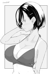 Rule 34 | breasts, cleavage, greyscale, kichihachi, large breasts, monochrome, solo, tagme