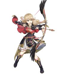 Rule 34 | 1girl, alternate costume, armor, bag, belt, black footwear, boots, bow, bow (weapon), braid, breastplate, bridal gauntlets, brown eyes, brown hair, capelet, dress, faye (fire emblem), feather trim, fire emblem, fire emblem echoes: shadows of valentia, fire emblem heroes, full body, gold trim, hair bow, highres, holding, holding bow (weapon), holding weapon, knee boots, long hair, mikurou (nayuta), nintendo, non-web source, official art, short sleeves, shoulder armor, solo, transparent background, twin braids, twintails, weapon