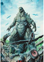 Rule 34 | blue eyes, dinosaur, extra eyes, forest, giant, giant monster, godzilla, godzilla: planet of the monsters, godzilla (series), kaijuu, monster, nature, nishikawa shinji, official art, polygon pictures, red eyes, servum (flying type), servum (godzilla), servum (worm type), spikes, tail, toho, tree, wings