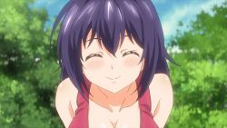 Rule 34 | 1girl, animated, animated gif, blue hair, breasts squeezed together, breasts, cleavage, closed eyes, female focus, large breasts, maken-ki!, maken-ki! two, nijou aki, smile, solo, aged down