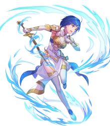 Rule 34 | 1girl, ahoge, arm guards, armor, blue eyes, blue hair, boots, breastplate, catria (fire emblem), dress, elbow gloves, fire emblem, fire emblem: mystery of the emblem, fire emblem echoes: shadows of valentia, fire emblem heroes, full body, gloves, headband, highres, holding, holding sword, holding weapon, kakage, nintendo, short hair, shoulder pads, solo, sword, thigh boots, thighhighs, transparent background, weapon, white footwear