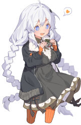 Rule 34 | + +, 1girl, ahoge, black dress, black jacket, blue eyes, braid, breasts, cropped legs, dress, food, hair between eyes, heart, highres, holding, holding food, jacket, kizuna akari, long hair, long sleeves, medium breasts, open clothes, open jacket, open mouth, orange pantyhose, pantyhose, shirt, simple background, smile, solo, spoken heart, striped clothes, striped pantyhose, twin braids, vertical-striped clothes, vertical-striped pantyhose, voiceroid, white background, white hair, white shirt, yamamomo (plank)
